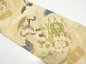 アンティーク　鼓に鳳凰・鶴模様織り出し丸帯（材料）